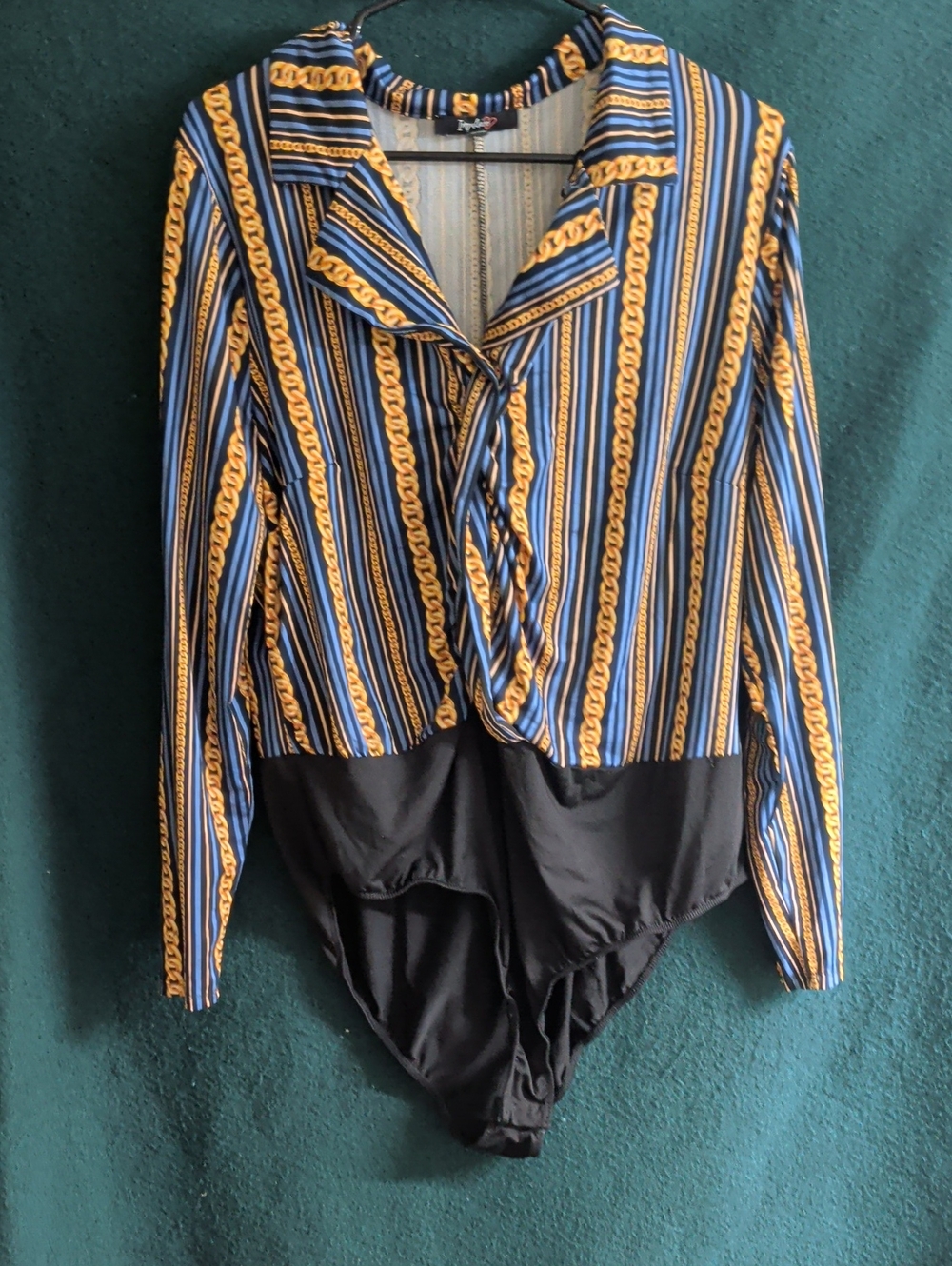 Striped Twist-Front Long-Sleeve Bodysuit in Blue & Gold